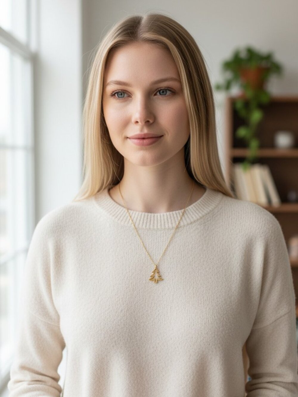 Handmade Gold Christmas Tree Necklace Gold Plated Stainless Steel Chain 18"